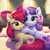 Size: 1024x1024 | Tagged: safe, ai generated, generator:pony diffusion v6 xl, generator:stable diffusion, prompter:ranserthus, apple bloom, sweetie belle, earth pony, pony, unicorn, g4, adorabloom, bed, blushing, cuddling, cute, diasweetes, duo, female, filly, foal, hair bow, horn, indoors, lesbian, lidded eyes, looking at each other, looking at someone, ship:sweetiebloom, shipping, the cmc's cutie marks