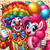 Size: 1024x1024 | Tagged: safe, ai generated, automatically imported, derpibooru import, generator:bing image creator, generator:dall-e 3, prompter:bigfanbud123, pinkie pie, earth pony, human, pony, g4, balloon, circus, clown, duo, female, male, mare