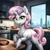 Size: 1024x1024 | Tagged: safe, ai generated, automatically imported, derpibooru import, generator:pony diffusion v6 xl, generator:stable diffusion, prompter:thelight3d, sweetie belle, sweetie bot, pony, robot, robot pony, unicorn, g4, city, female, food, horn, kitchen, looking at you, open mouth, open smile, smiling, solo, tail, window