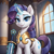 Size: 1024x1024 | Tagged: safe, ai generated, automatically imported, derpibooru import, generator:pony diffusion v6 xl, generator:stable diffusion, prompter:thelight3d, rarity, pony, unicorn, g4, armor, ear fluff, eyeshadow, female, horn, magic, makeup, royal guard, royal guard rarity, solo, sword, weapon, window