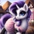 Size: 1024x1024 | Tagged: safe, ai generated, generator:bing image creator, rarity, pony, unicorn, g4, alternate hairstyle, aside glance, chest fluff, clothed ponies, clothes, dress, eyeshadow, female, fluffy, horn, makeup, mare, pink dress, ponyville, solo