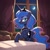 Size: 1024x1024 | Tagged: safe, ai generated, prompter:harvydraws, princess luna, alicorn, pony, g4, bed, bedroom, bedroom eyes, butt, cosmic hair, crown, curtains, ethereal hair, eyeshadow, female, furniture, hair, half-closed eyes, headgear, horn, jewelry, looking at you, looking back, makeup, moon, narrowed eyes, night, on bed, pillow, regalia, smiling, solo, stars, window, wings
