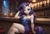 Size: 1600x1095 | Tagged: safe, ai generated, prompter:mudgeo, rarity, unicorn, anthro, g4, alcohol, bar, breasts, cleavage, clothes, crossed legs, dress, eyeshadow, female, horn, looking at you, makeup, sitting, smiling, solo