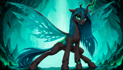 Size: 2560x1456 | Tagged: safe, ai generated, generator:stable diffusion, generator:zoinksnoob, prompter:cypher, queen chrysalis, changeling, pony, g4, female, solo