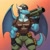 Size: 1024x1024 | Tagged: safe, ai generated, generator:google imagen 3.0, prompter:zerowinger, princess ember, dragon, anthro, series:g.i. pony: a real equestrian hero, g4, clothes, cosplay, costume, dragoness, female, fingerless gloves, g.i. joe, gradient background, helmet, muscles, muscular female, pants, rocket launcher, salvo, solo, spread wings, t-shirt, weapon, wings