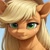 Size: 1024x1024 | Tagged: safe, ai generated, generator:prefect pony xl, prompter:zerowinger, applejack, earth pony, pony, g4, applejack's hat, close-up, female, freckles, gradient background, mare, portrait, smiling, solo