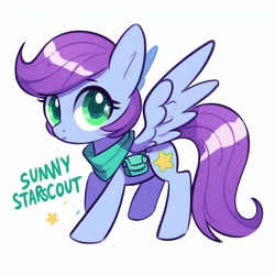 Size: 1024x1024 | Tagged: prompter needed, safe, ai generated, oc, oc only, pegasus, pony, bag, female, looking at you, satchel, simple background, smiling, solo, star, white background