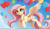 Size: 2688x1537 | Tagged: safe, ai generated, artist:kanemon, generator:zoinksnoob, prompter:kanemon, fluttershy, pegasus, pony, g4, my little pony: friendship is magic, balloon, cloud, cute, female, floating, flying, looking at you, mare, shyabetes, sky, wings