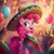 Size: 1024x1024 | Tagged: safe, ai generated, generator:google imagen 3.0, prompter:zerowinger, pinkie pie, earth pony, human, pony, g4, background human, balloon, balloons, female, fiesta, mare, party, poncho, solo focus, sombrero