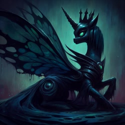 Size: 1024x1024 | Tagged: prompter needed, safe, ai generated, queen chrysalis, changeling, changeling queen, pony, g4, crown, female, headgear, horn, jewelry, mare, regalia, slime, solo