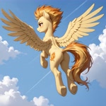 Size: 4608x4608 | Tagged: safe, prompter:zvezd0chet, spitfire, pegasus, pony, g4, butt, cloud, crepuscular rays, female, flying, mare, plot, sky, solo, spread wings, underhoof, wings