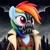 Size: 1024x1024 | Tagged: safe, ai generated, rainbow dash, cyborg, pony, anthro, g4, 2023, 3d, bane, city, clothes, coat, cybernetics, female, gas mask, mask, ponified, portrait, solo, trenchcoat