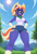 Size: 832x1216 | Tagged: safe, prompter:teaspoon, tracy tailspin, earth pony, anthro, g5, bandana, breasts, clothes, daisy dukes, denim, female, grin, hand on hip, hat, looking at you, looking down, looking down at you, shorts, smiling, socks (coat markings), solo, stetson, t-shirt, worm's-eye view